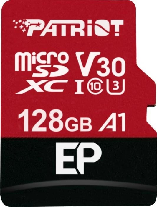 Kartelë memorie microSDXC Patriot EP, 128GB, me adapter, V30, Class 10, U3, e kuqe