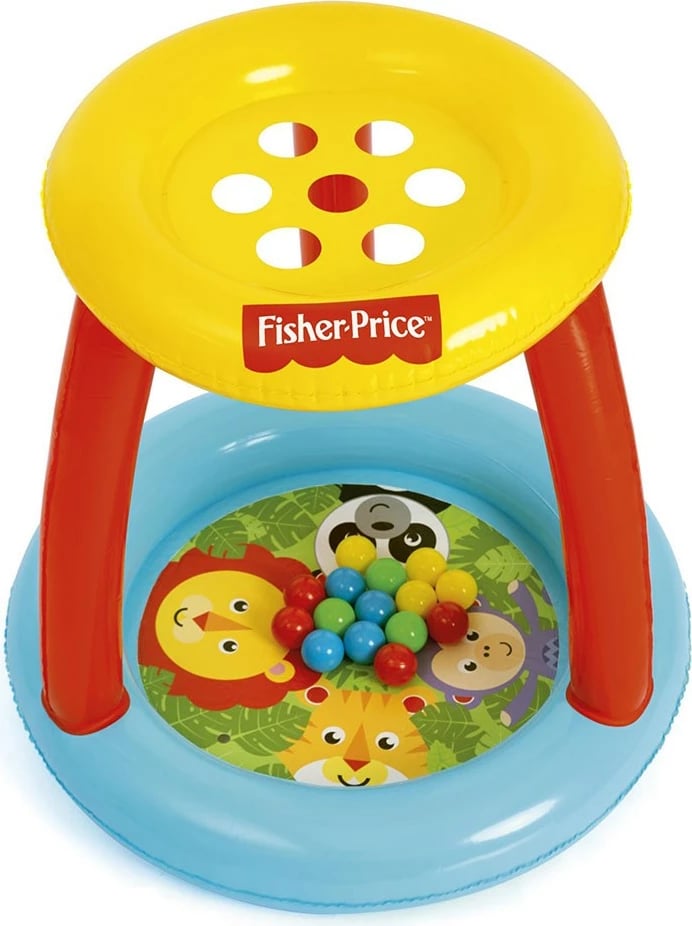 Qendër loje e fryrë Fisher-Price, me vrima për topa, 89x89x84 cm, 15 topa + patch, multingjyrës