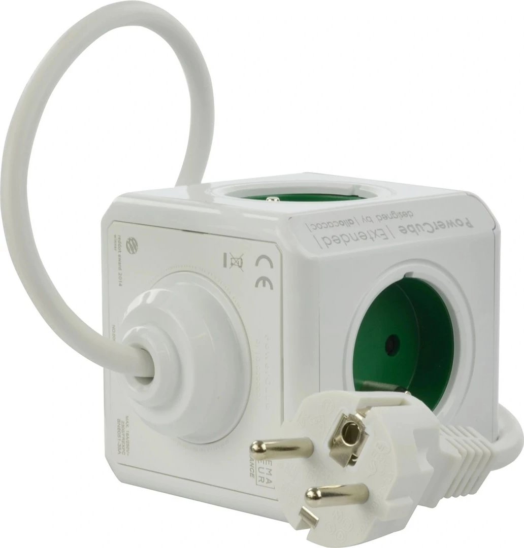 Zgjatues rryme Allocacoc PowerCube Extended Type E, 1.5 m, 5 dalje, Bardhë