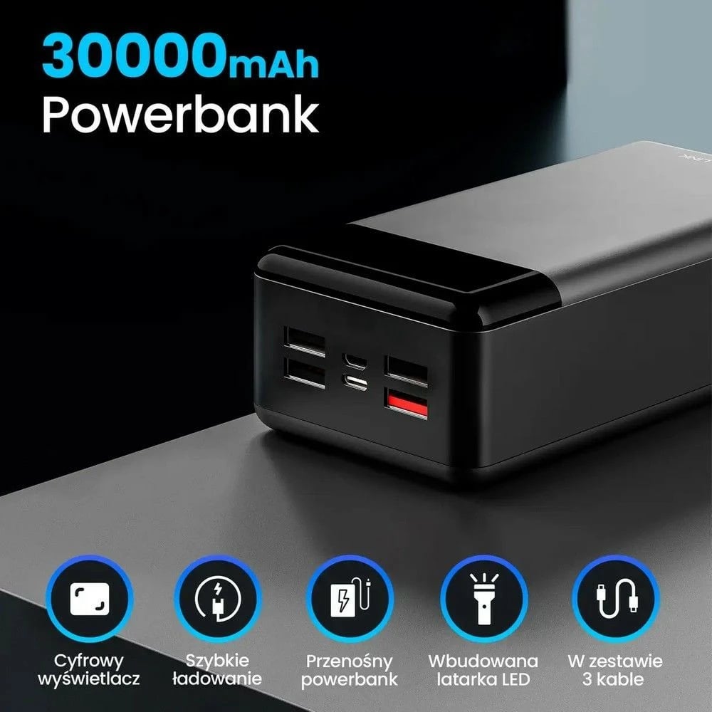Powerbank Extralink EPB-124 EX.19522, 30000 mAh, e zezë