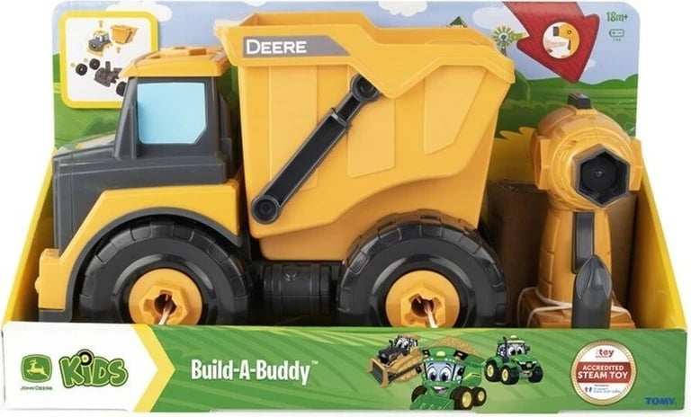 Kamion lodër ndërtimi TOMY John Deere Build-A-Buddy me drill, për fëmijë