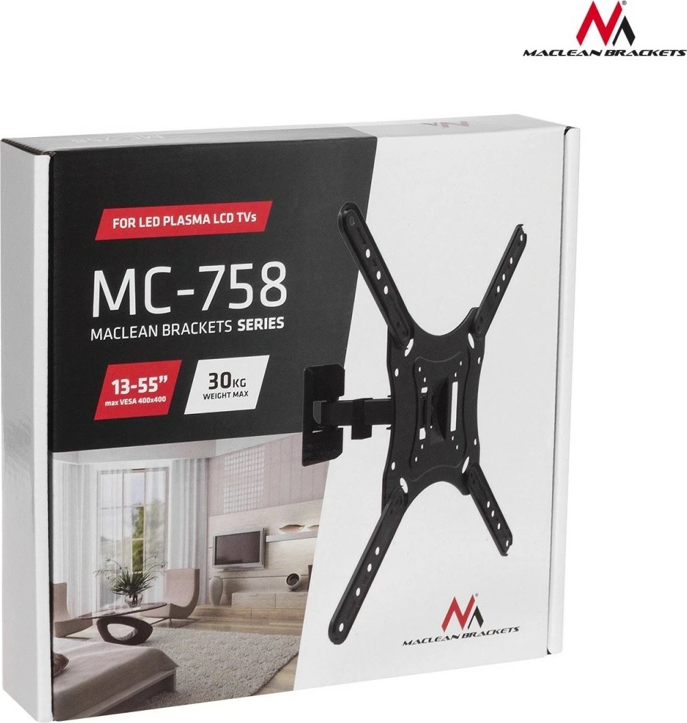 Mbajtës muri për TV Maclean MC-758, 13-55", metal, i zi