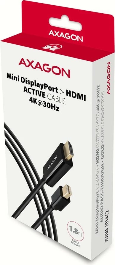 Kabllo/adapter aktiv AXAGON RVDM-HI14C2 Mini DisplayPort në HDMI, 1.8m, e zezë