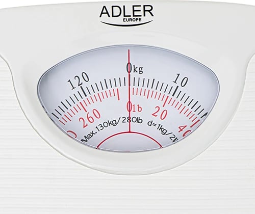 Peshore banjo mekanike, Adler, AD 8151, kapacitet 130 kg, saktësi 1 kg, me rregullim kalibrimi, e bardhë