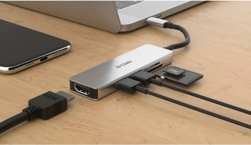 Hub USB-C, D-Link DUB-M530, HDMI 4K, 2x USB 3.0, lexues SD/microSD, Thunderbolt 3, e zezë
