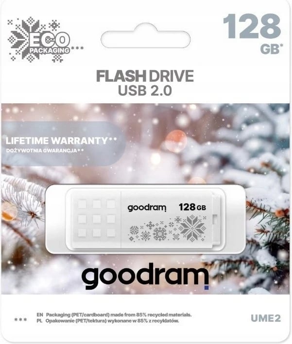 USB Goodram UME2 Winter 128 GB, USB Type-A 2.0, Bardhë