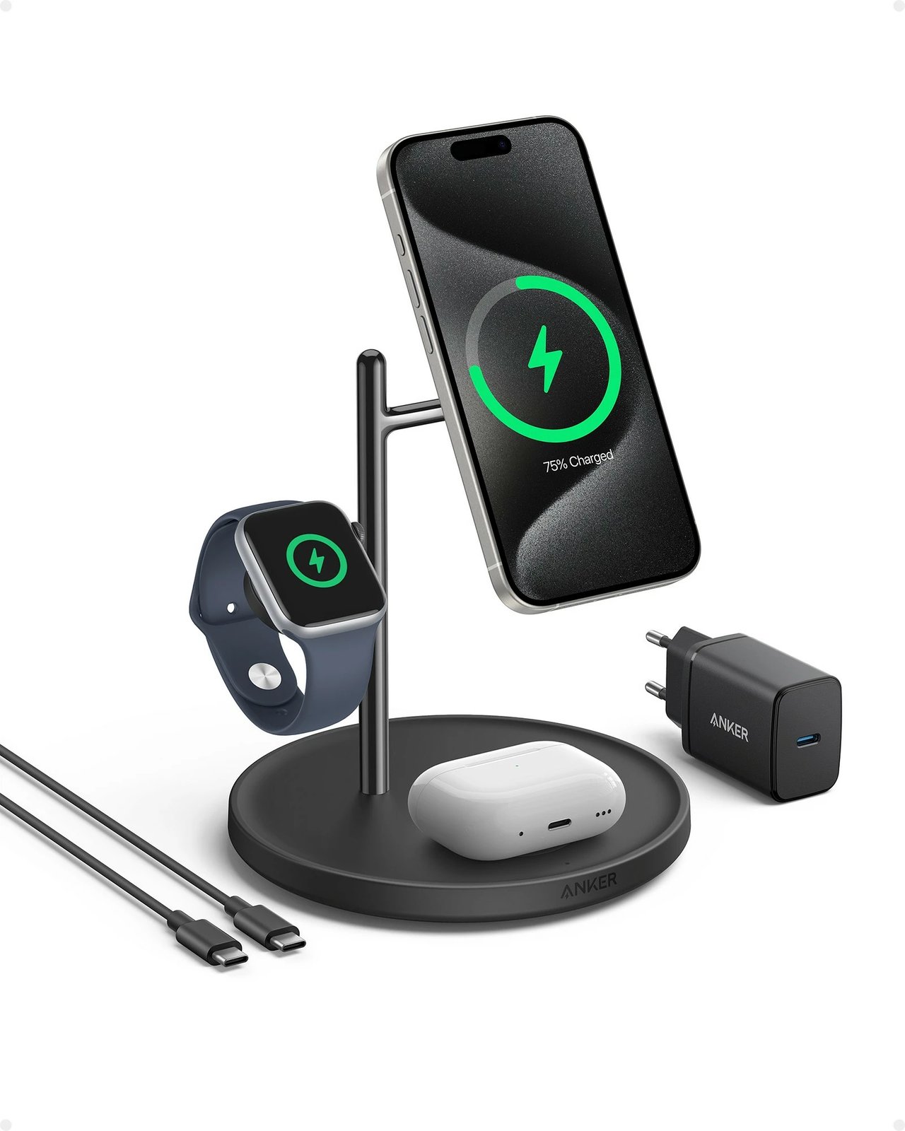 Stacion karikimi Anker MagGo, USB, Karikim pa tela, Ngjyrë e zezë