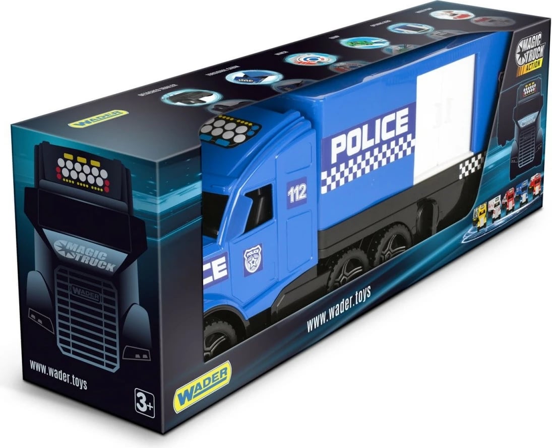Kamion lodër policie Wader Magic Truck Action, plastikë, 81 cm, kaltër/bardhë/zezë