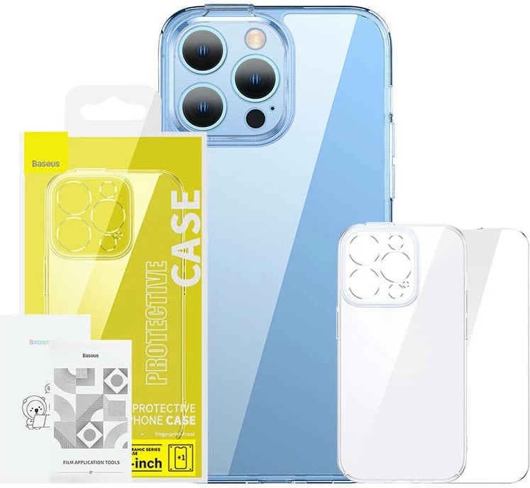 Mbështjellës Baseus SuperCeramic me xham të temperuar për iPhone 14 Plus, transparent, set