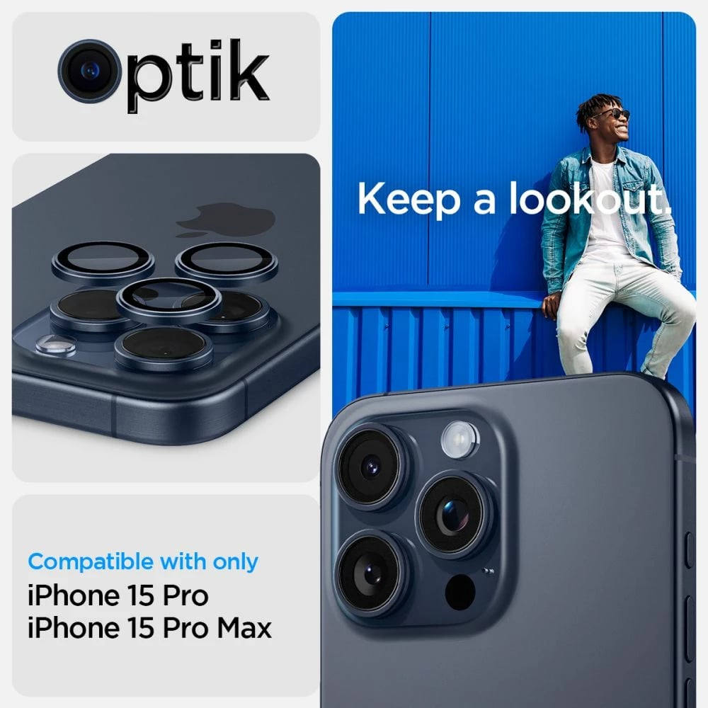 Mbrojtës xhami për kamerë Spigen Optik.tR EZ Fit, për iPhone 14 Pro / Pro Max / 15 Pro / Pro Max, Titanium Blue, 2 copë