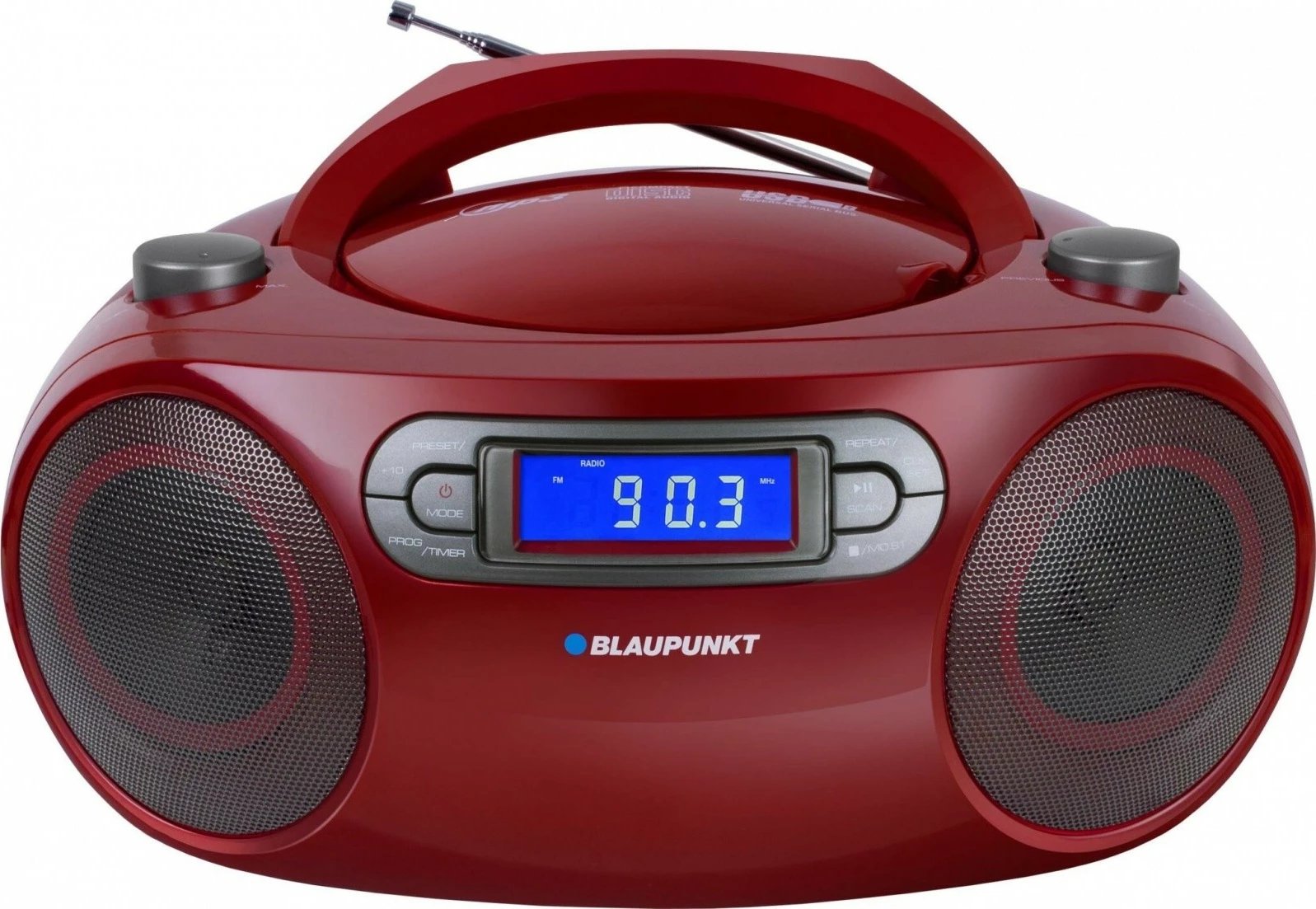 Boombox Blaupunkt BB18RD, FM PLL, CD/MP3/USB/AUX, orë dhe alarm, Kuqe