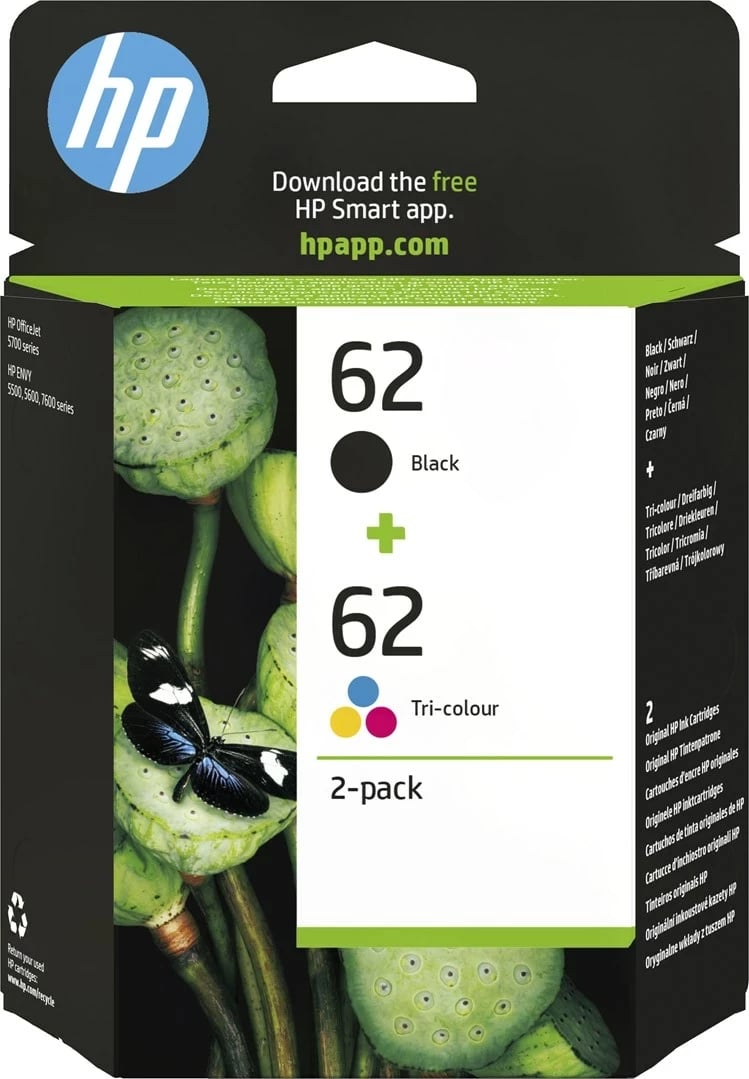 Toner HP 62, 2er Pack, Ngjyrë e zezë dhe tre ngjyra