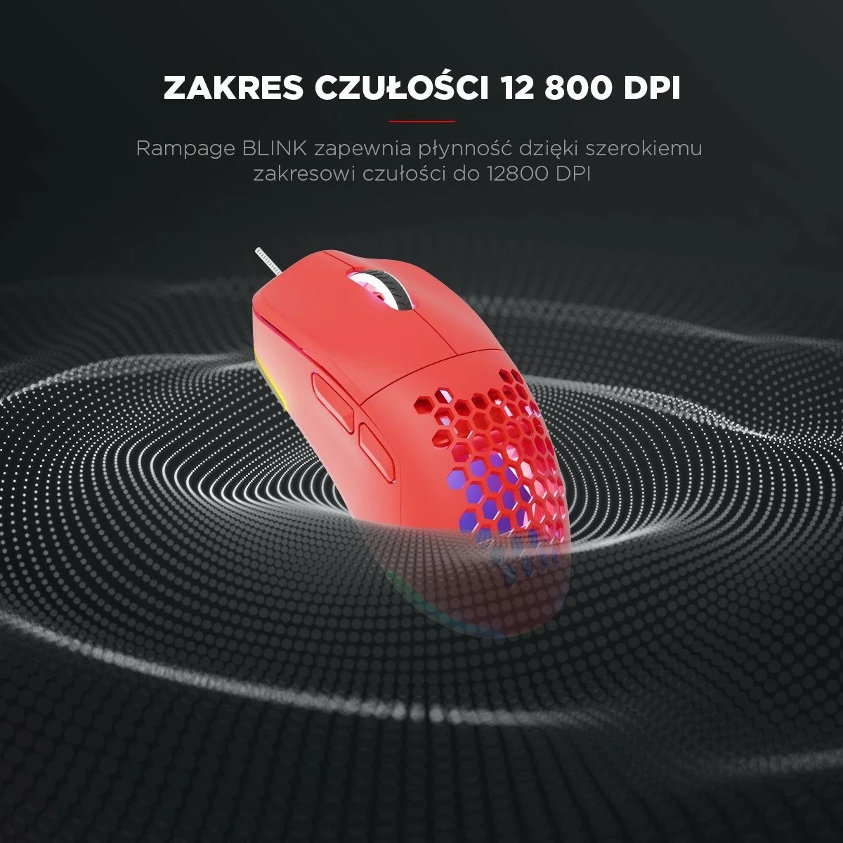 Maus gaming Rampage BLINK, USB, 12800 DPI, RGB, sensor optik, e kuqe