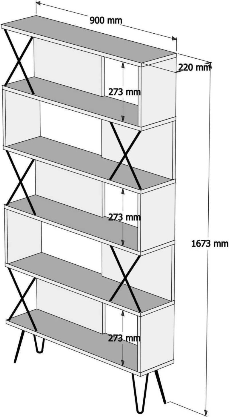Raft librash melamine FH9496.01 ngjyrë lisi natyral-këmbë metalike të zeza 90x22x167.3H cm