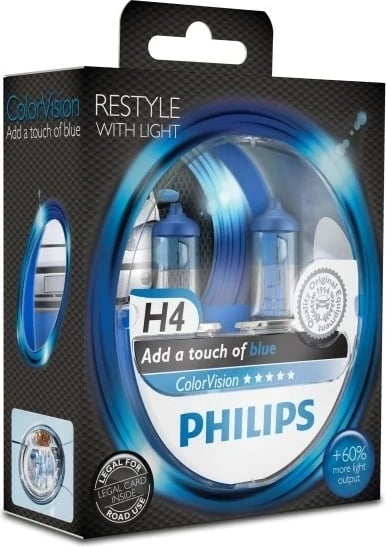 Llambë veture Philips ColorVision H4, 55 W, 12 V, Bardhë/Blue, set 2 copë