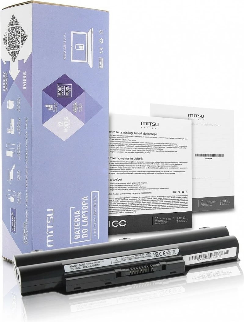 Bateri laptop Mitsu për Fujitsu E8310/S7110, 4400 mAh, 48 Wh, Li-ion, e zezë