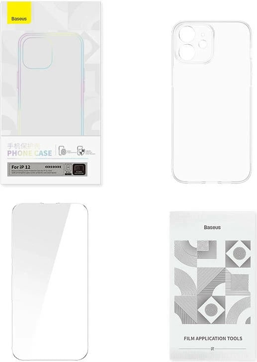Mbështjellës Baseus Corning me xham të temperuar për iPhone 12, transparent, set
