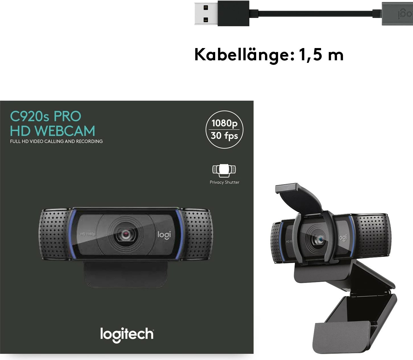 Kamera Logitech HD Pro Webcam C920, 1920 x 1080 pixels, Full HD, 30 fps, 720p, 1080p, Kapak privatësie, 78° Kamera Logitech HD Pro Webcam C920, 1920 x 1080 pixels, Full HD, 30 fps, 720p, 1080p, Kapak privatësie, 78°