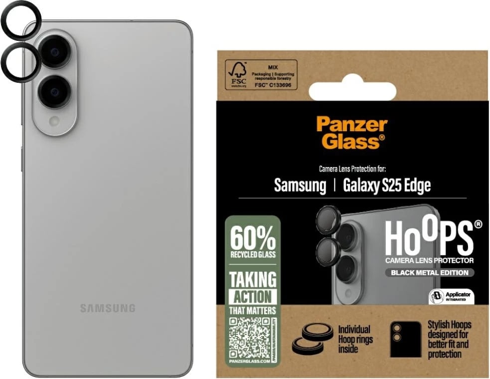 Mbrojtës lentash PanzerGlass Hoops për Samsung Galaxy S25 Edge, xham i temperuar, zi