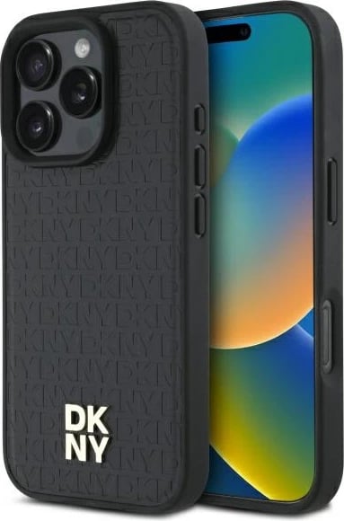 Mbështjellës DKNY Repeat Pattern Stack Logo MagSafe për iPhone 16 Pro Max, i zi
