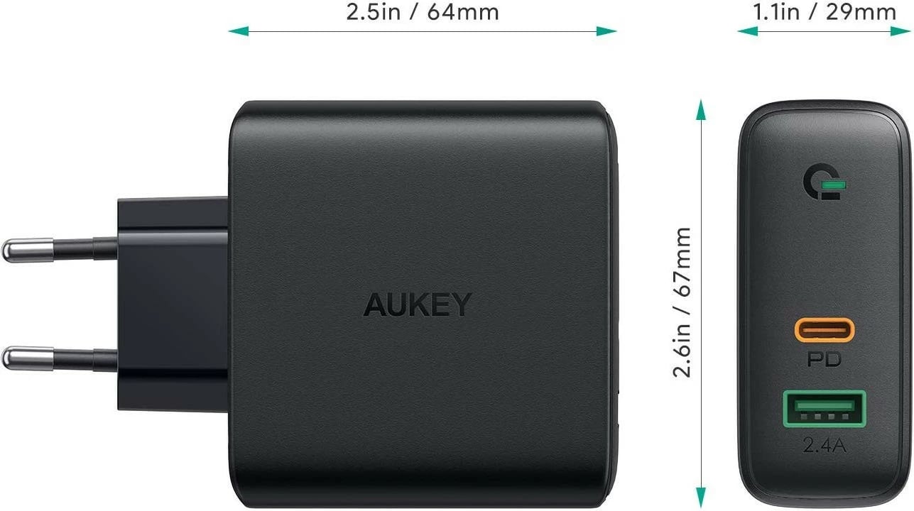 Karikues muri AUKEY PA-D3, 60W, 2xUSB (USB-C + USB 3.0), i zi