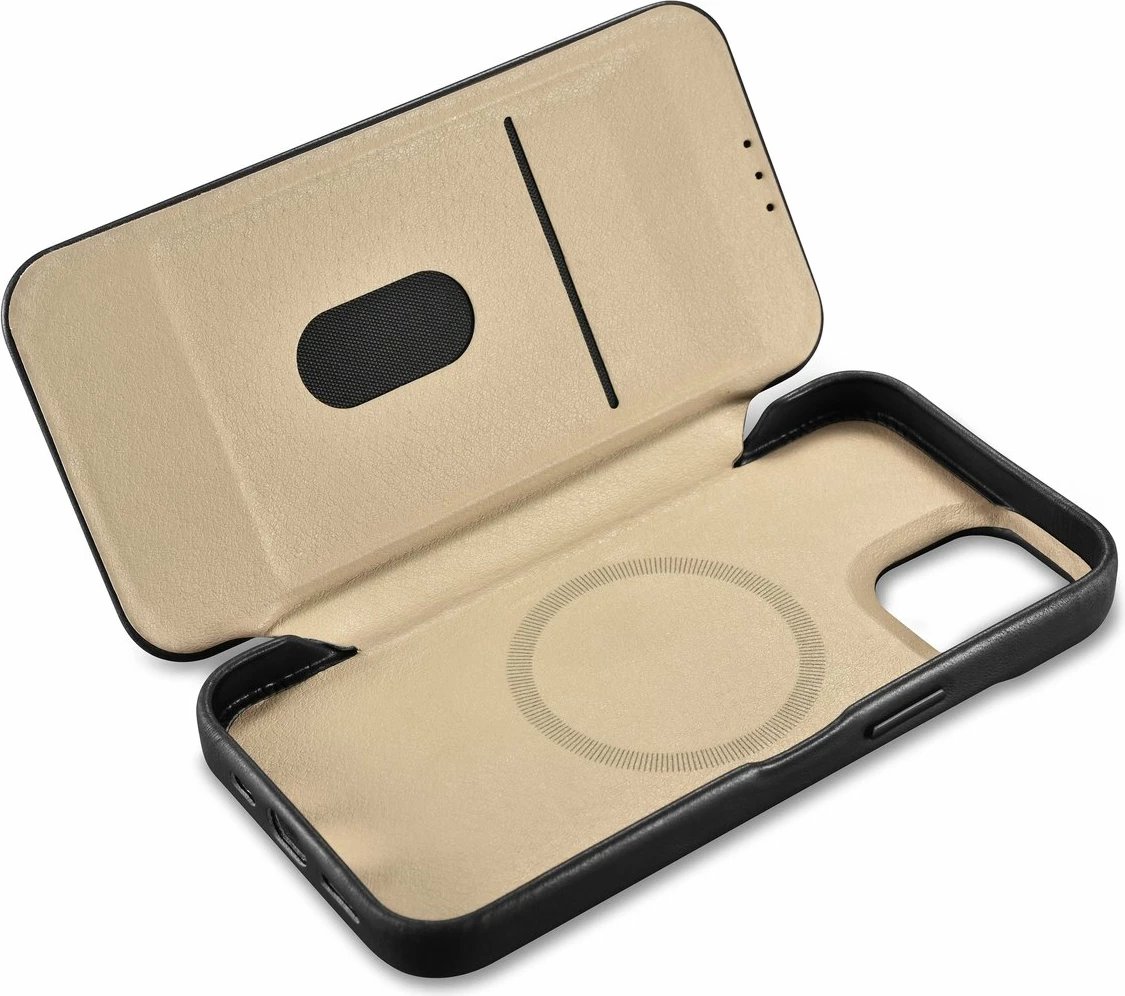 Mbështjellës iCarer Oil Wax Premium Leather Folio për iPhone 14 Plus, MagSafe, i zi Mbështjellës iCarer Oil Wax Premium Leather Folio për iPhone 14 Plus, MagSafe, i zi