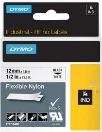 Shirit etiketimi fleksibël najloni, Dymo, 18488 S0718100 Flexibles Nylonband, 12 mm x 3.5 m, bardhë me shkrim të zi