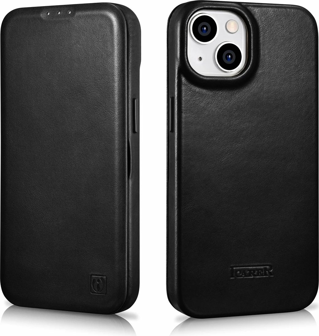 Mbështjellës iCarer Oil Wax Premium Leather Folio për iPhone 14 Plus, MagSafe, i zi Mbështjellës iCarer Oil Wax Premium Leather Folio për iPhone 14 Plus, MagSafe, i zi