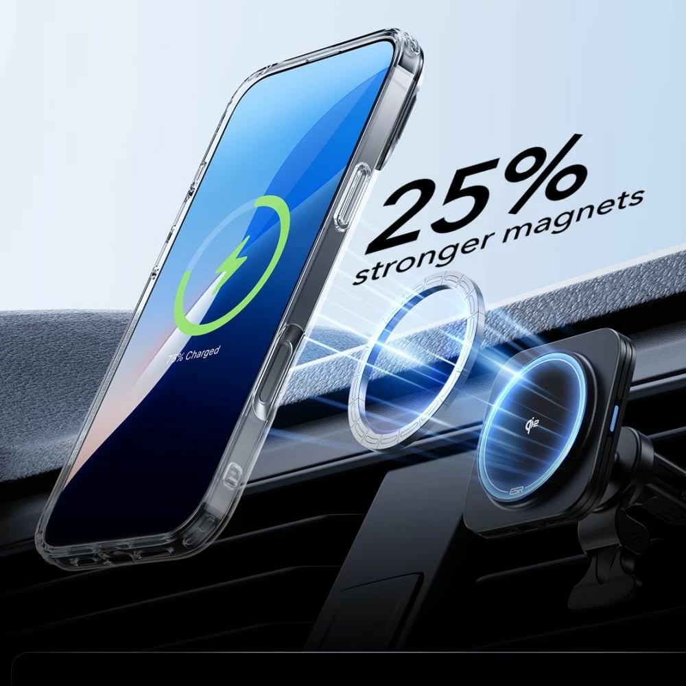 Mbështjellës ESR Classic Hybrid Kickstand HaloLock MagSafe për iPhone 16 Pro Max, me qëndrim dhe xham të temperuar, Transparent