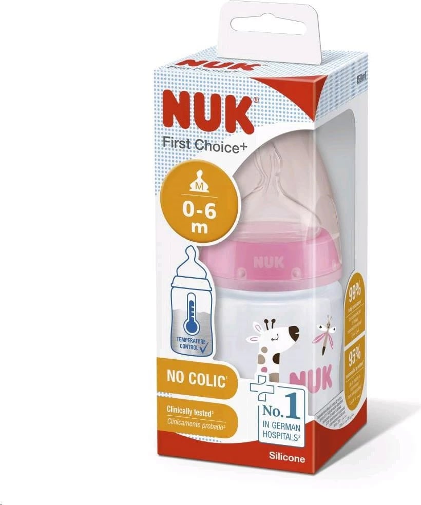 Shishe për bebe, NUK, First Choice Temperature Control, 150 ml, thithkë M 0–6 muaj, rozë