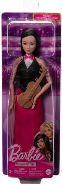 Kukull Barbie Mattel HKT68 violiniste me violinë dhe smyczek, fustan rozë