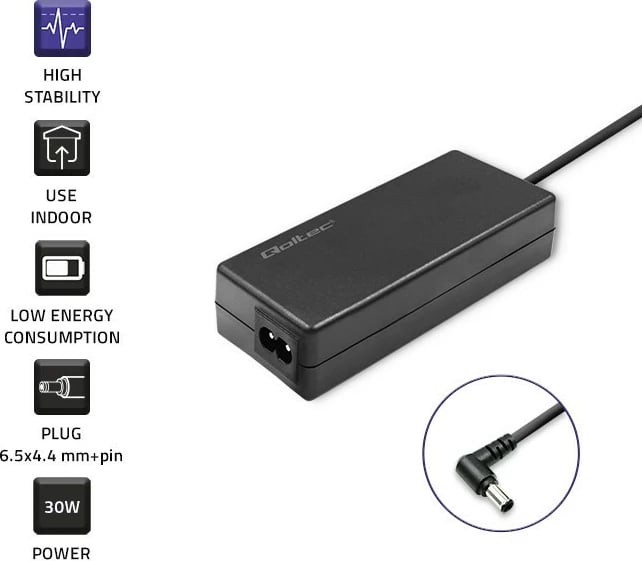 Furnizues energjie për monitor Samsung Qoltec 52400, 30W, 14V, 2.1A, me kabllo, zi