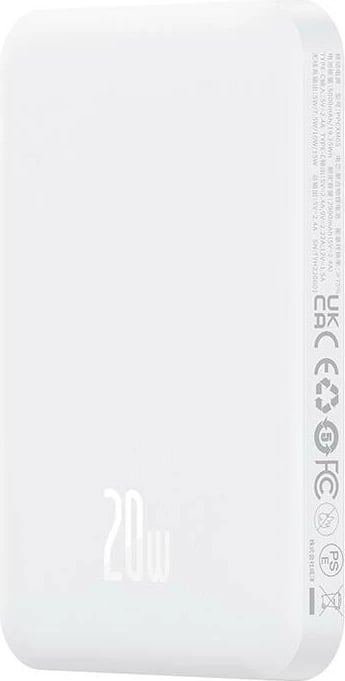 Powerbank Baseus P10022107223-00, 5000mAh, USB-C 20W, i bardhë