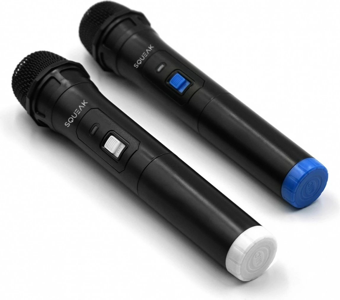 Set mikrofonash karaoke SQUEAK SQ1007 VocalDuo 2.4G, 30m, i zi, 2 copë