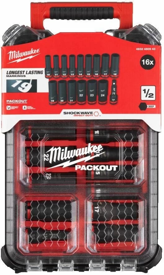 Set soketash ndikimi MILWAUKEE 1/2" 16 copë PACKOUT