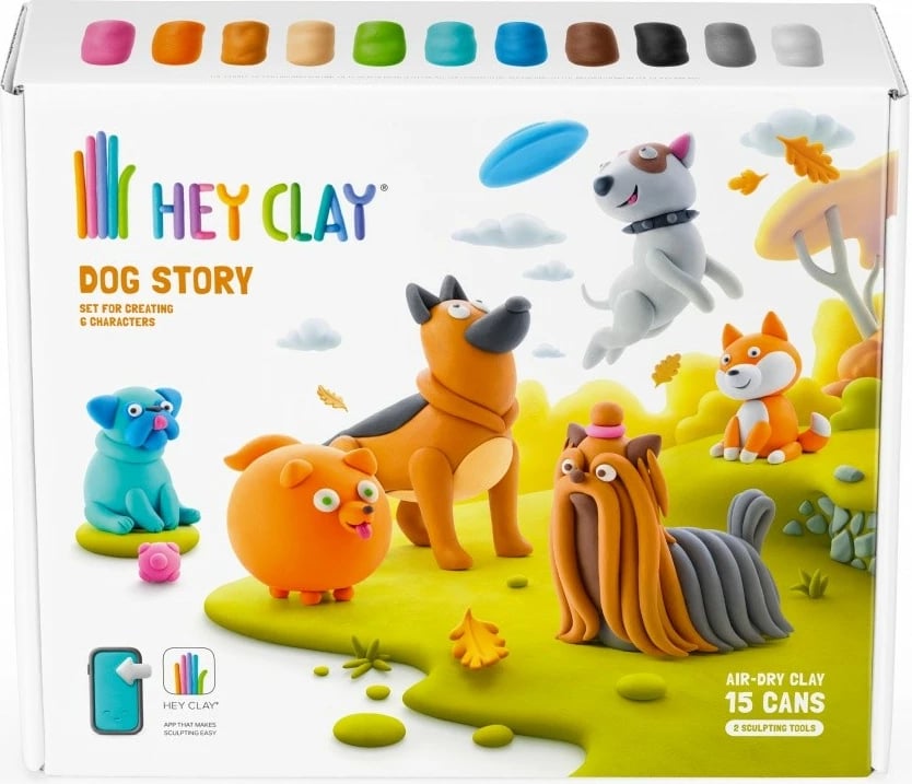 Set plastelinë, Tm Toys Hey Clay Dog Story HCL15024CEE, 15 kana, 11 ngjyra, me mjete dhe kod aplikacioni
