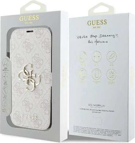 Mbështjellës Guess 4G Metal Logo për iPhone 16 Plus, Rozë