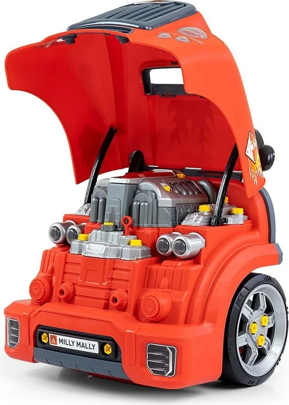 Lodër edukative model motori makine, Milly Mally N-GINE, set 56 copë, efekte dritë/tingull, STEM, 3+, e kuqe