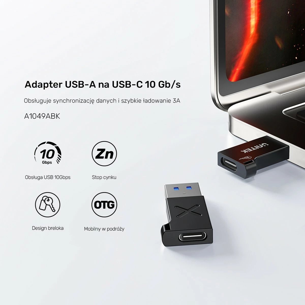 Adapter Unitek USB-A në USB-C 10Gbps, i zi