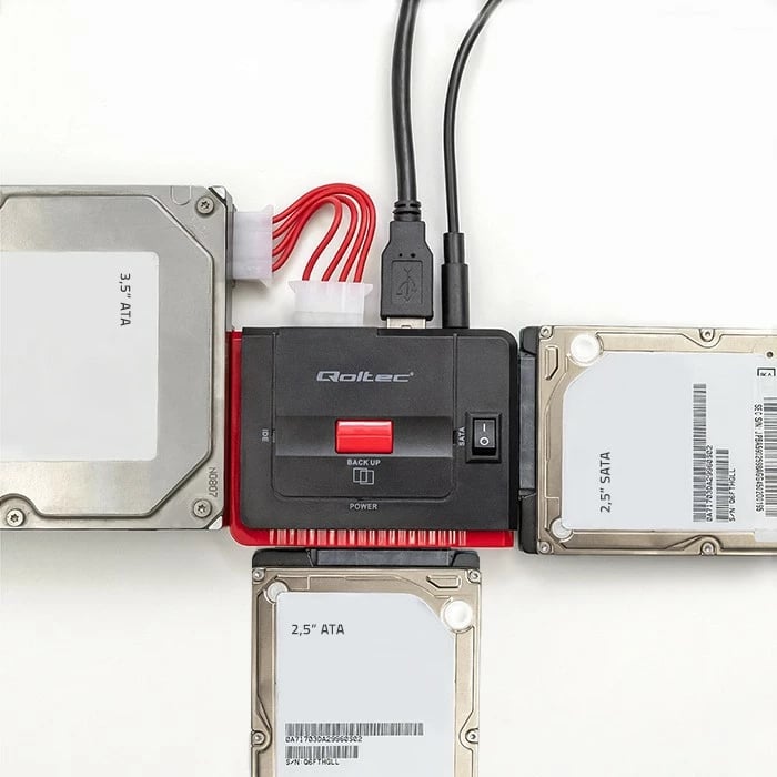 Adapter USB 3.0 në IDE/SATA III Qoltec 50645, i zi/kuq