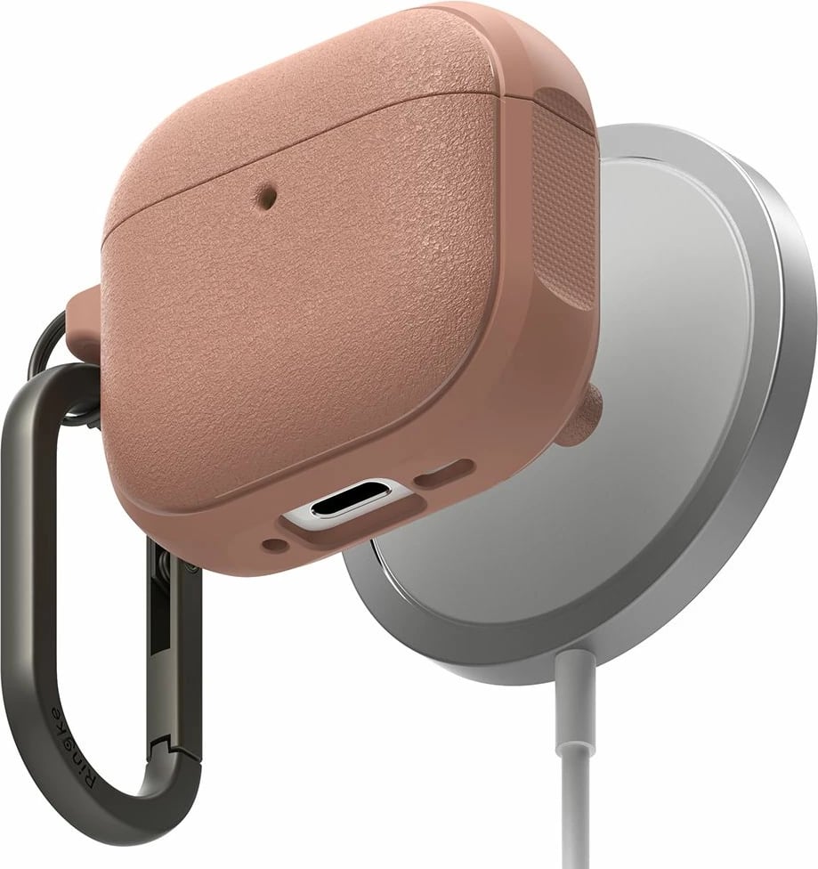 Mbështjellës Ringke Onyx MagSafe për Apple AirPods 4, e kuqe e lehtë, me karabiner