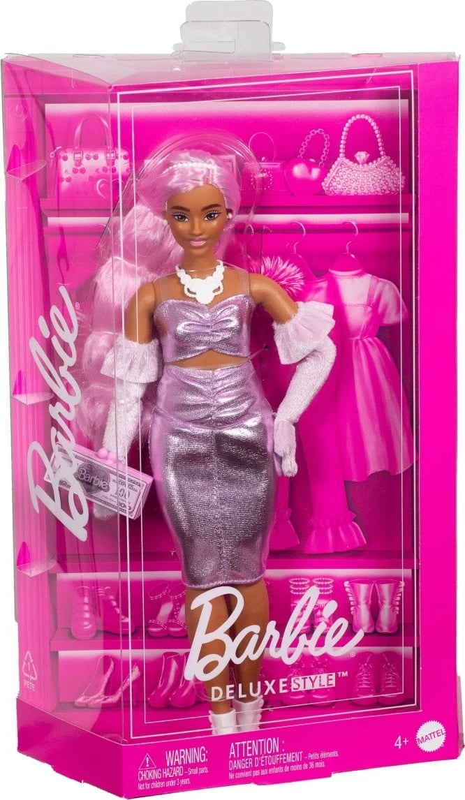 Kukull Barbie Mattel Deluxe Style HYV25 me fustan metalik rozë