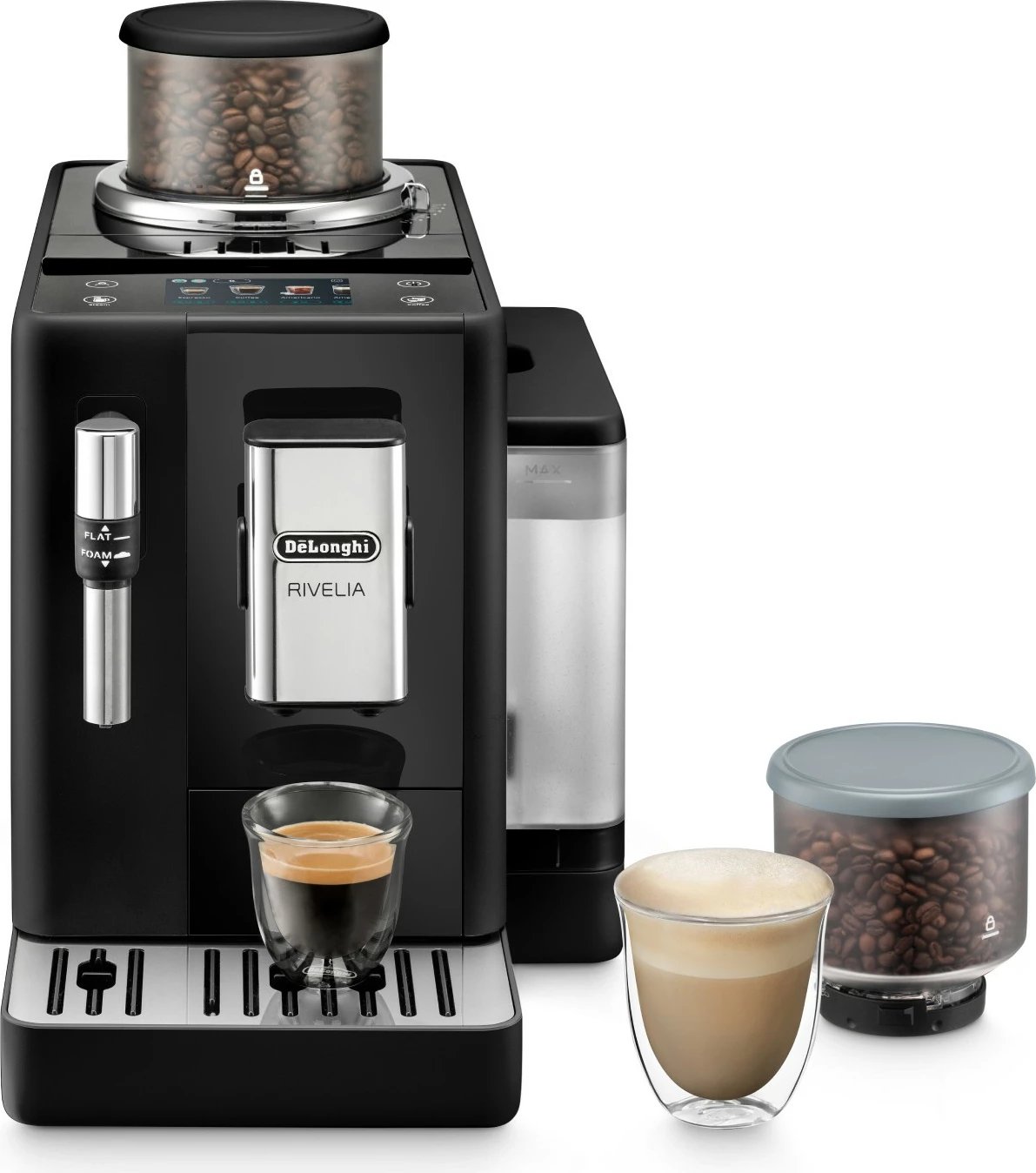 Aparat kafeje DeLonghi Rivelia, automatik, 250g, 1.4L, i zi