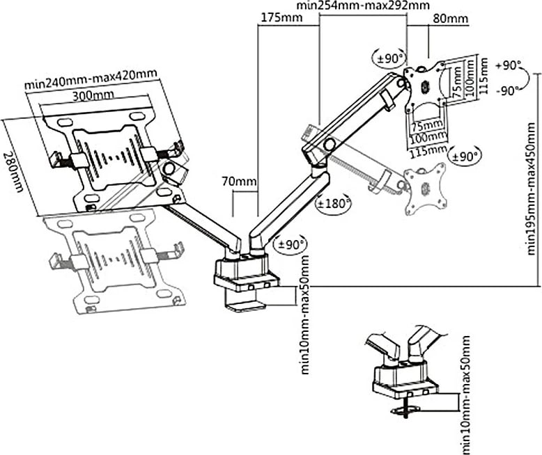 Mbajtës tavoline i dyfishtë Maclean MC-813 për monitor 17-32" dhe laptop, i zi