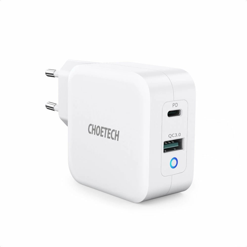 Karikues muri Choetech PD8002, GaN, 65W, 2 porta (USB-C + USB-A), Bardhë