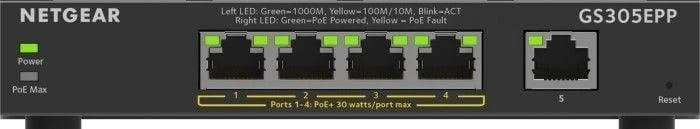 Switch Netgear GS305EPP, 5 porta, 4x PoE+, Gigabit Ethernet, i zi