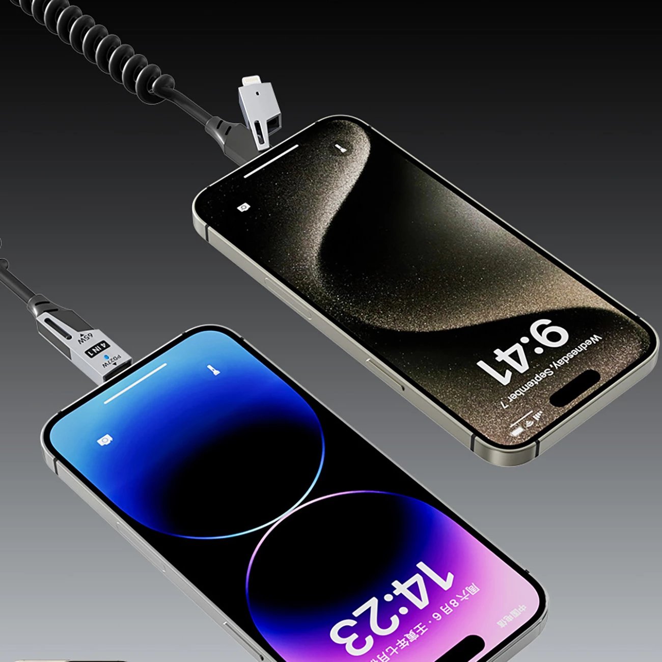 Kabllo 4-në-1 Dudao L20 Pro, 1.5m, 65W, USB-A/USB-C në Lightning/USB-C, e zezë