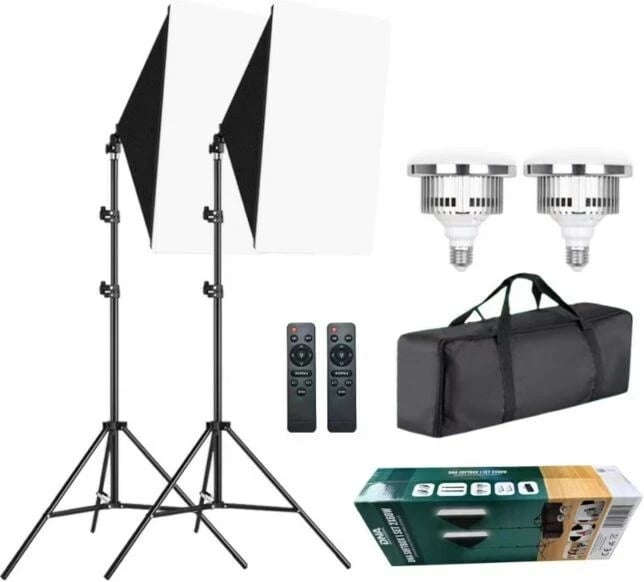 Softbox DNA, 1 Set, 2x60W, Reflektor Drejtkëndor 50x70
