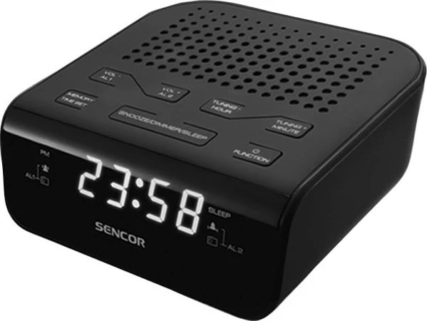 Orë alarmi me radio Sencor SRC 136 B, ekran LED, 20 stacione FM, e zezë