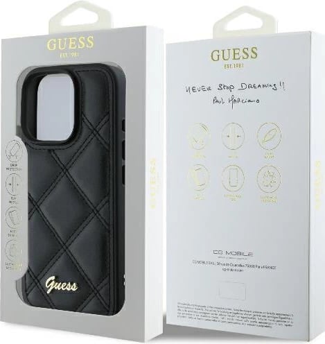 Mbështjellës Guess Quilted Metal për iPhone 16 Pro Max, i zi